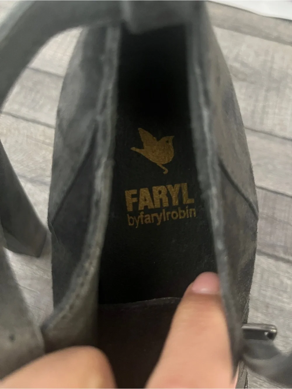 Farylrobin Charcoal Gray Suede Platform Lace-Up Heels